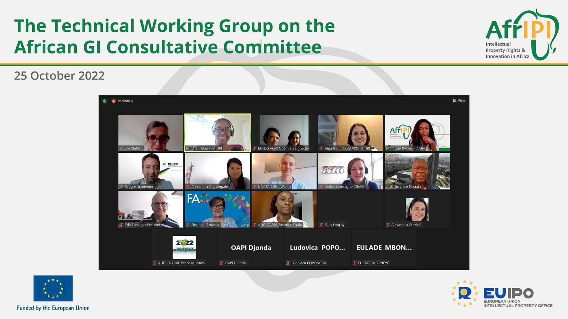 Pc screen with all participants, title and logo above the screen